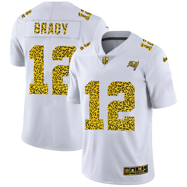 Men's Tampa Bay Buccaneers #12 Tom Brady White NFL 2020 Leopard Print Fashion Limited Stitched Jersey Men's Tampa Bay Buccaneers #12 Tom Brady White NFL 2020 Leopard Print Fashion Limited Stitched Jersey